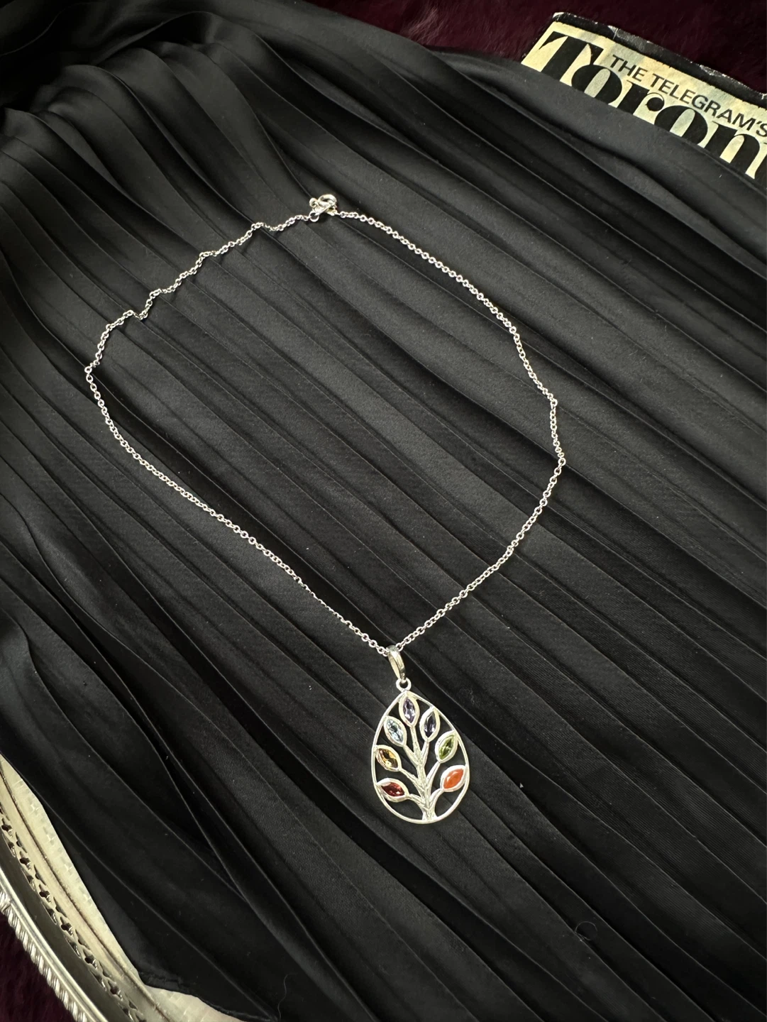 925 Silver Tree of Life Pendant Necklace with Multicolored Gems