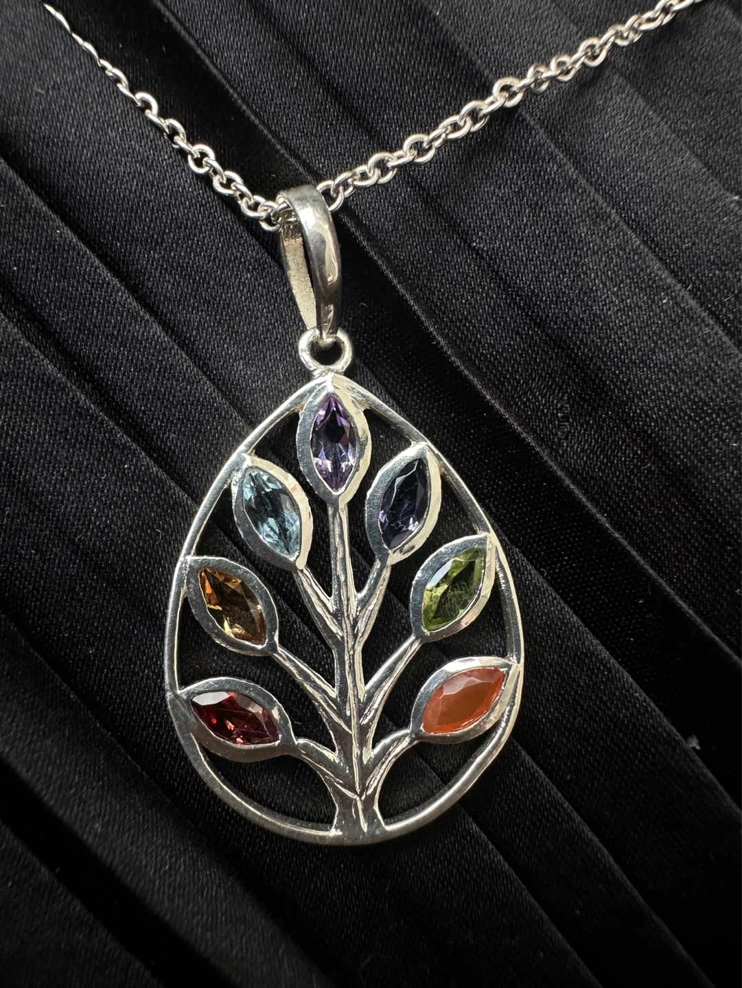 925 Silver Tree of Life Pendant Necklace with Multicolored Gems - photo 2