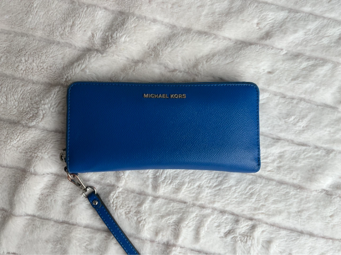 Michael Kors Blue Saffiano Leather Wristlet Wallet