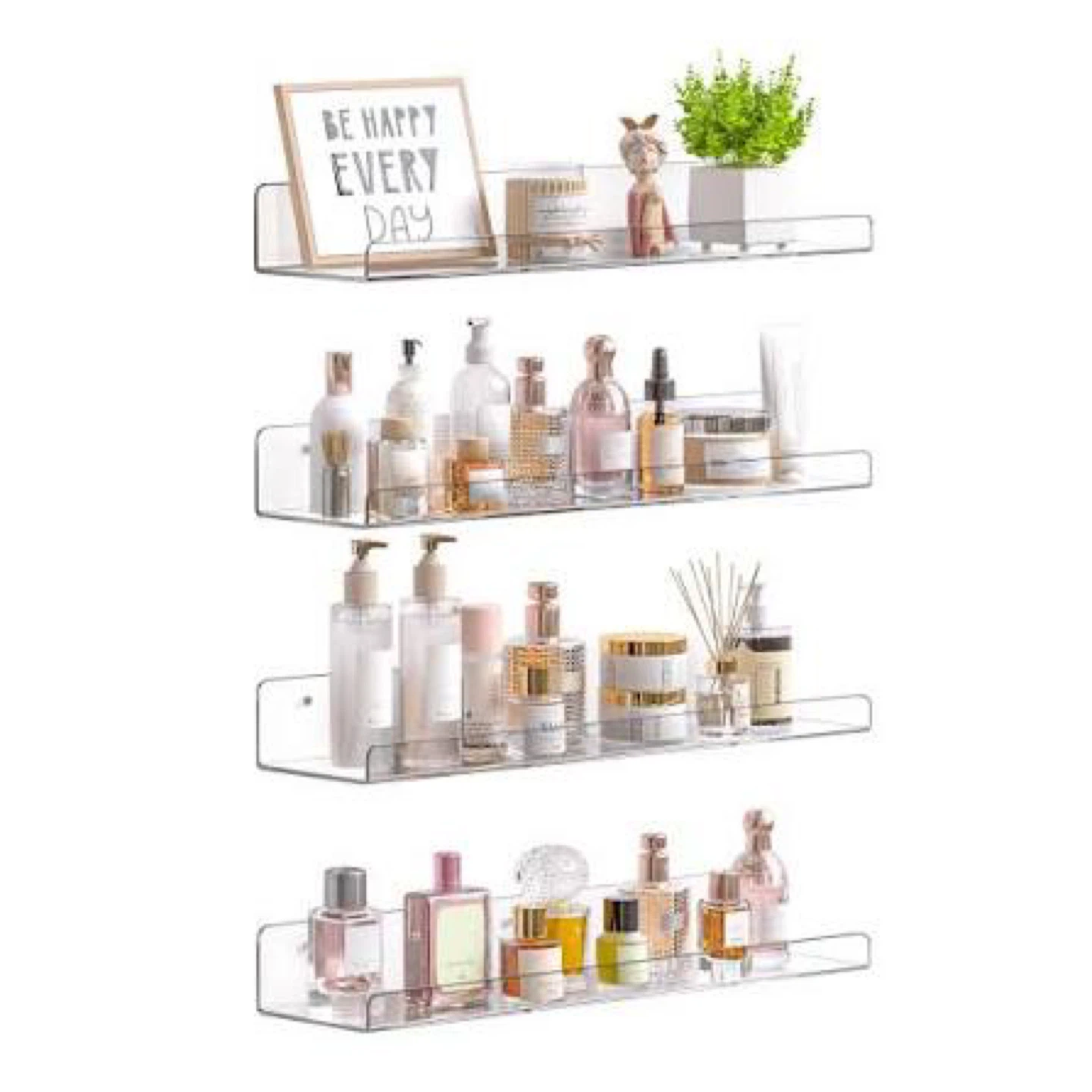 Set of 4 Clear Acrylic Wall Shelves