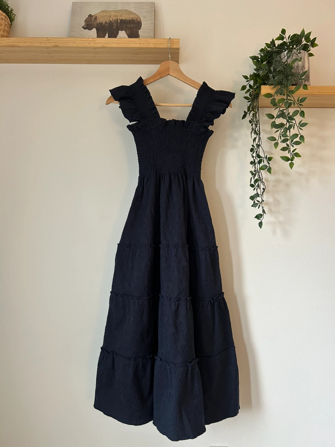 Navy Tiered Smocked Midi Dress
