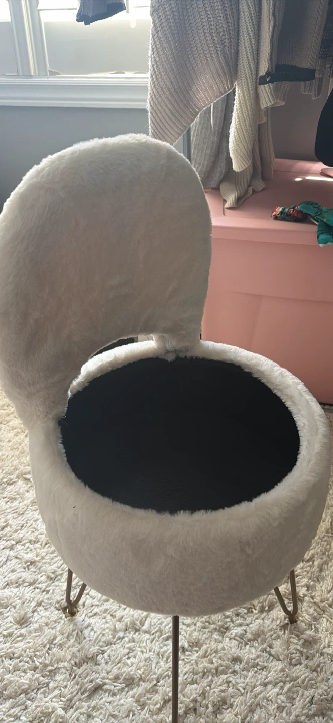 Fluffy White Vanity Stool with Storage - photo 2