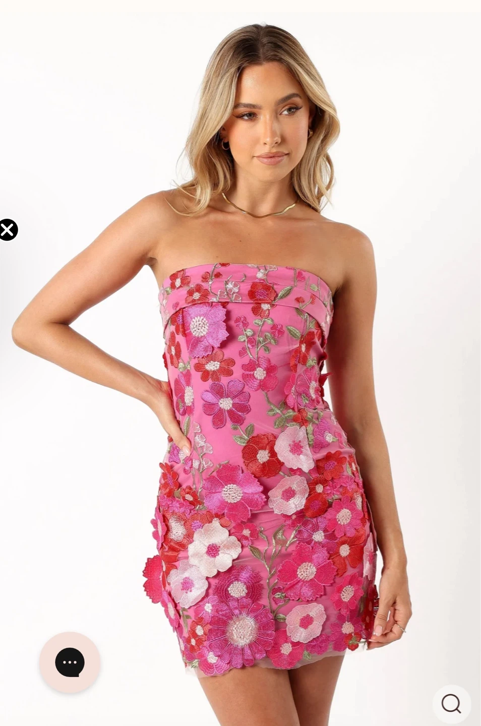 Petal + Pop Pink Floral Strapless Mini Dress US S