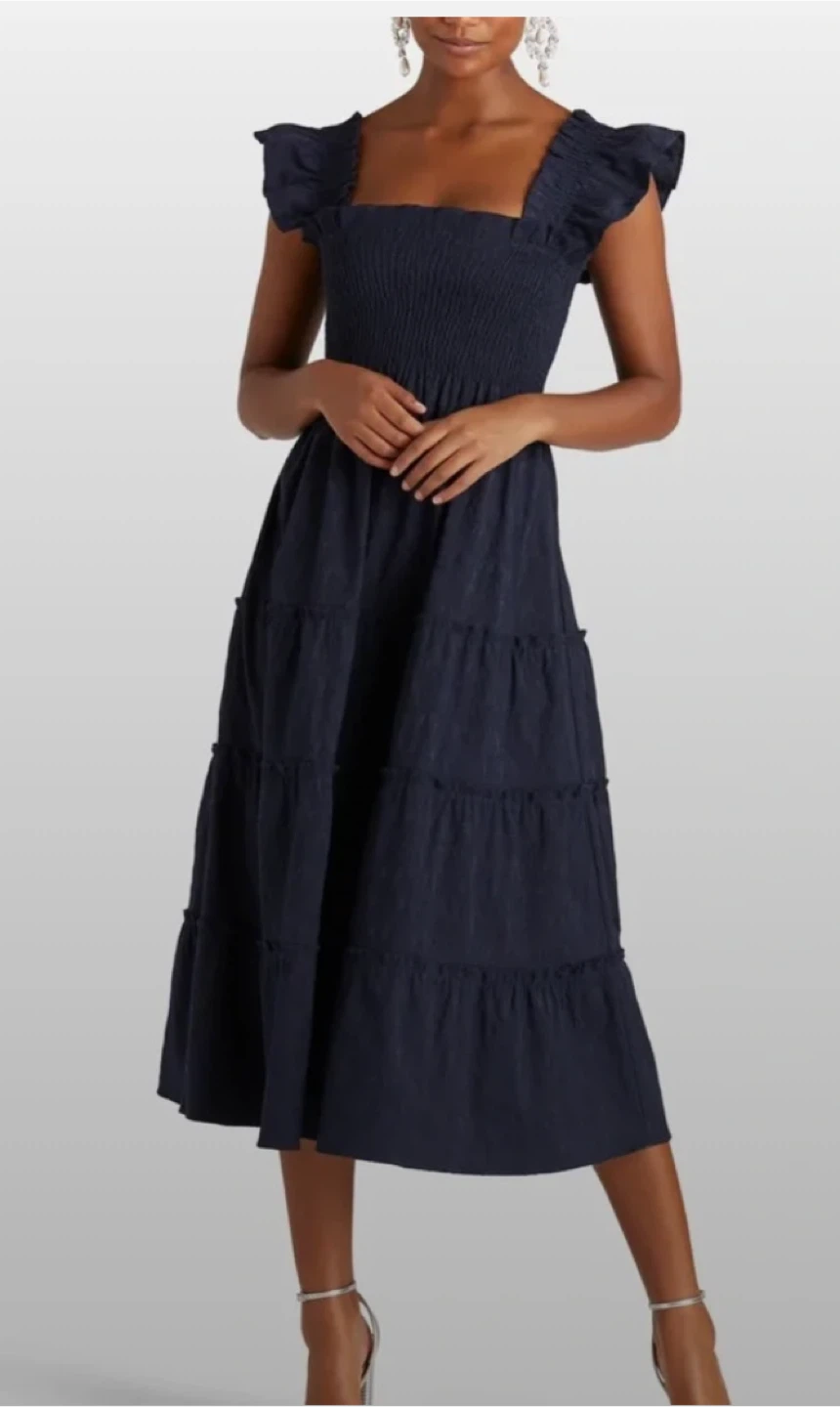 Navy Tiered Smocked Midi Dress - photo 4