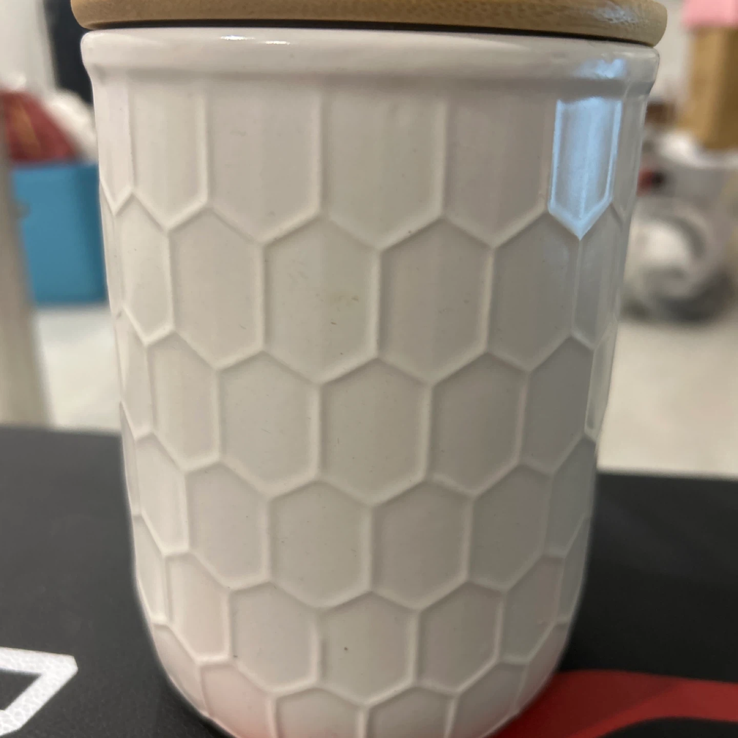 White Hexagon Ceramic Canister with Bamboo Lid