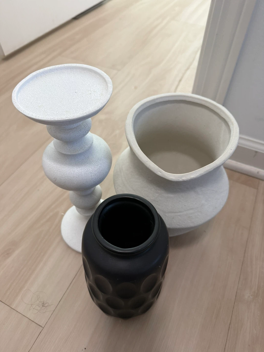 Set of 3 White and Black Vases/Candle Holder