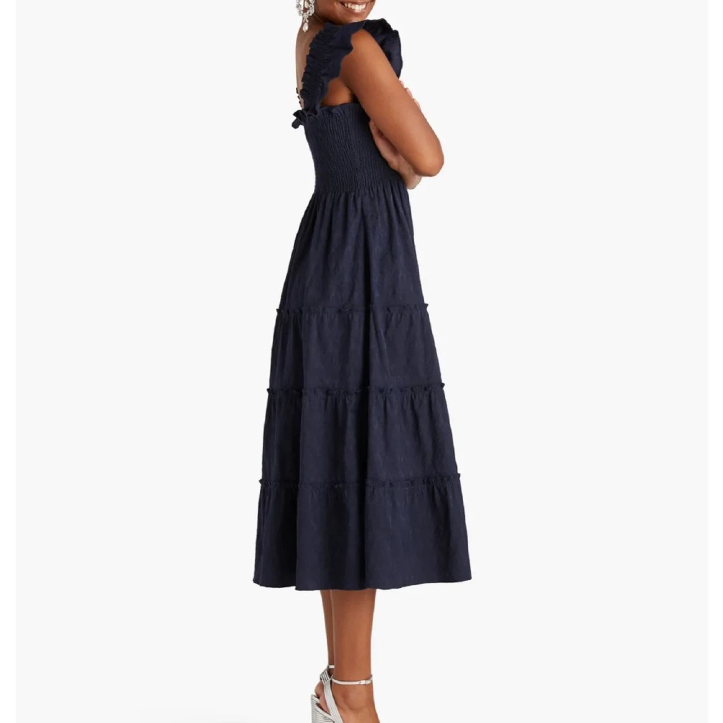 Navy Tiered Smocked Midi Dress - photo 5