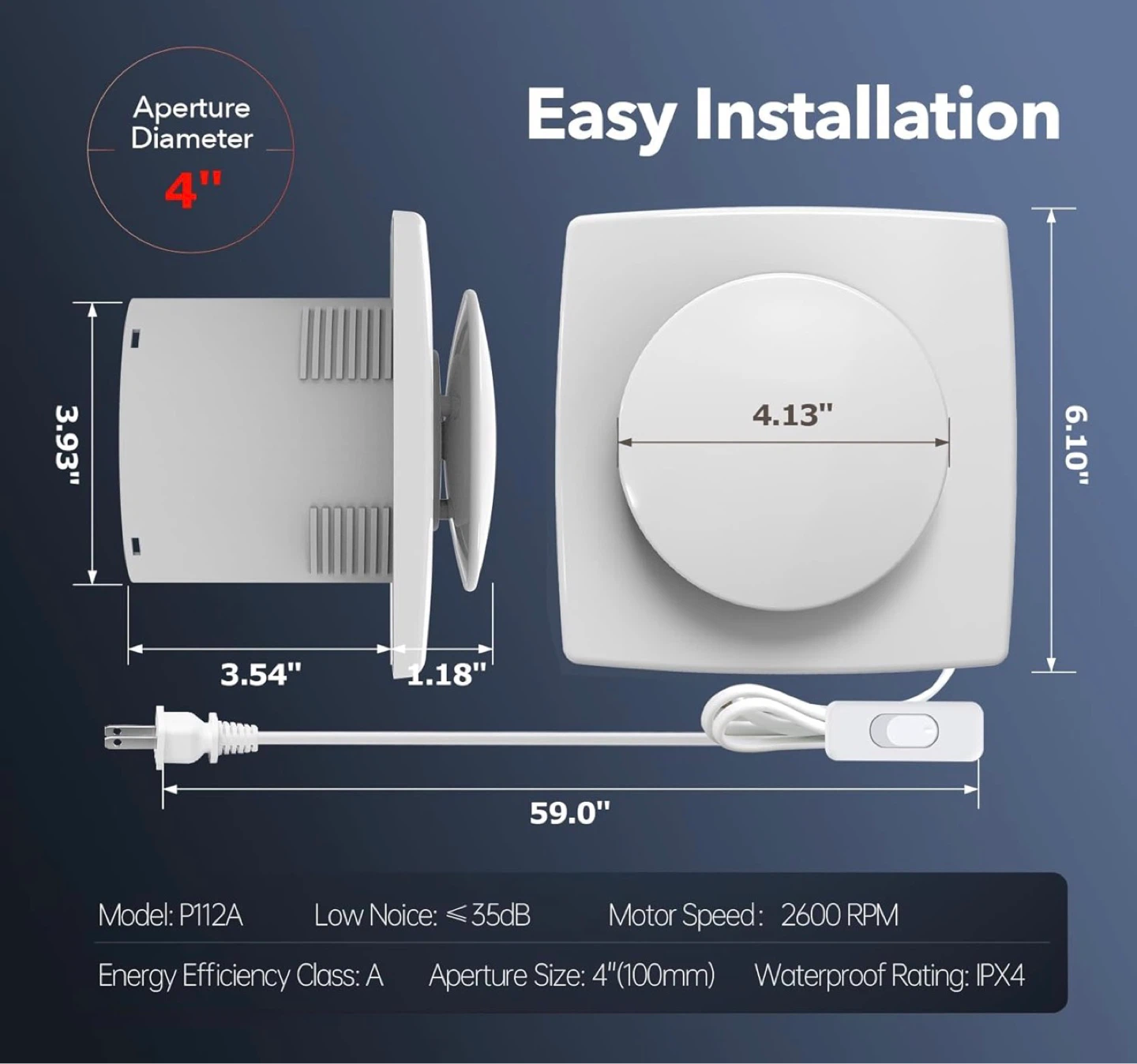 ARSFAN Bathroom Exhaust Fan 4 Inch 35dB Low Noise IPX4 - photo 2