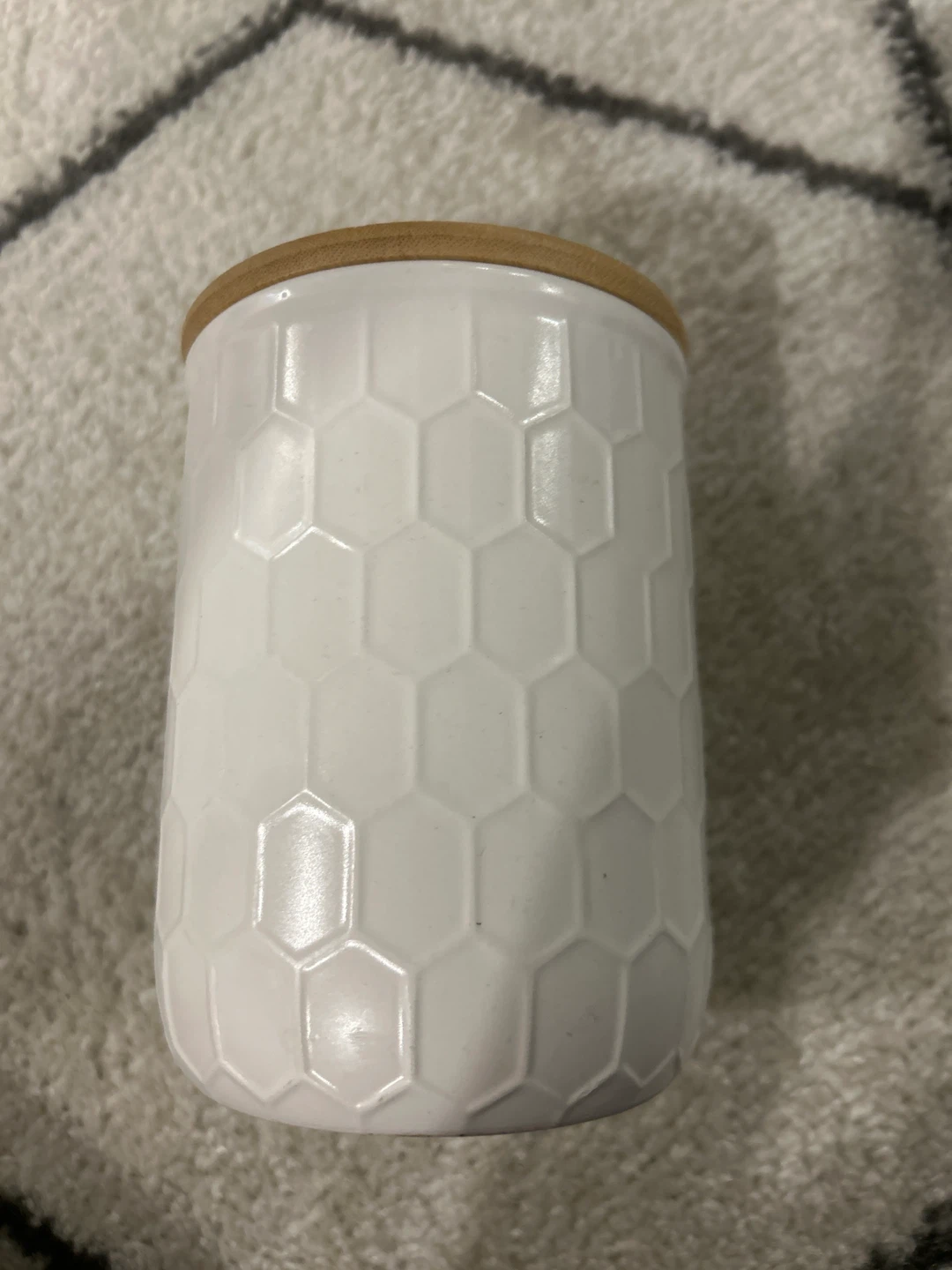 White Hexagon Ceramic Canister with Bamboo Lid - photo 3