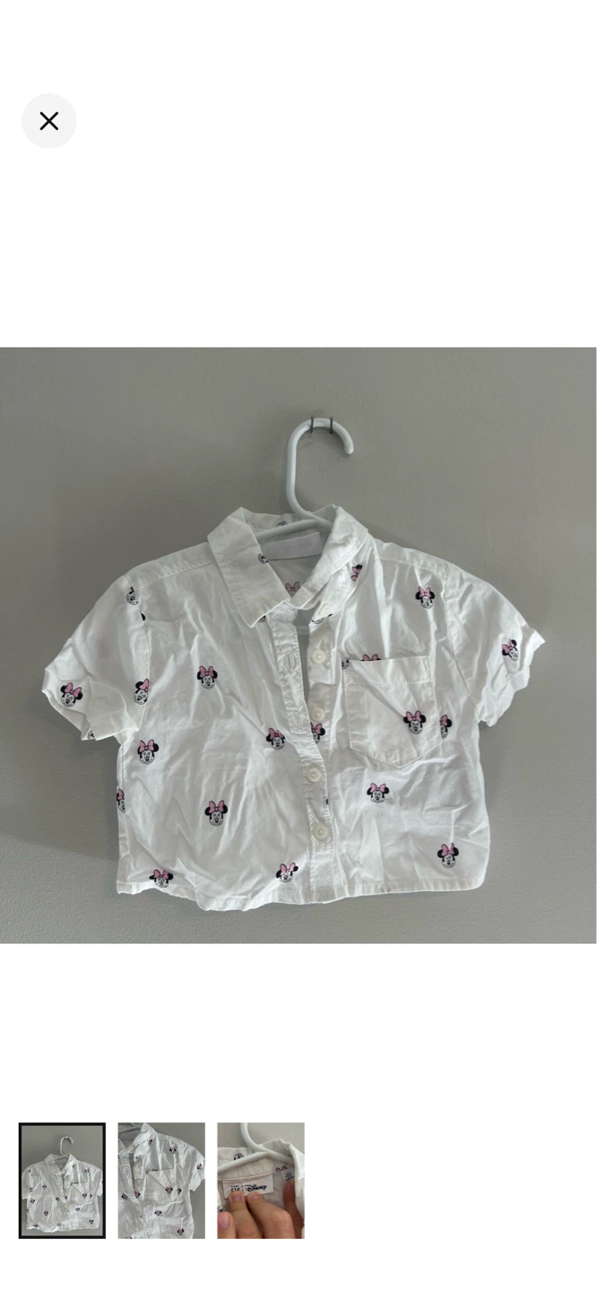Gap Disney Minnie White Short Sleeve Button Up Shirt 6-12 Months