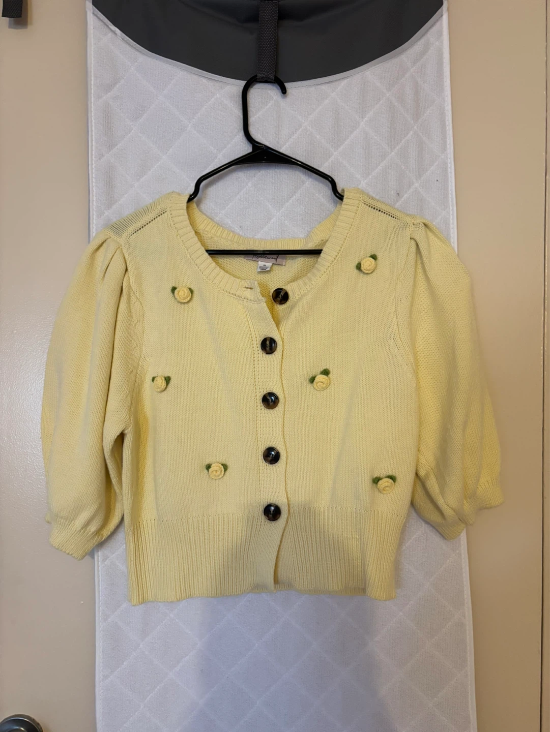 Rosewood Yellow Cropped Cardigan with Rose Embellishments