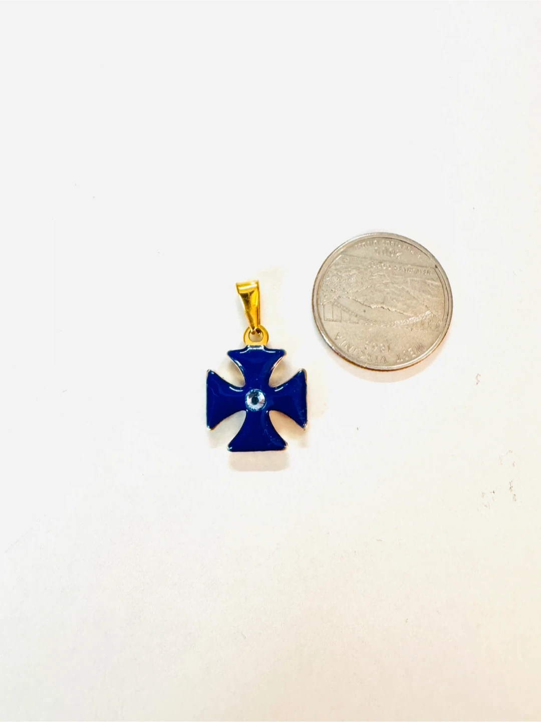 Cobalt Blue & Purple Enamel Cross 2 sided Pendant with Topaz CZ - photo 2