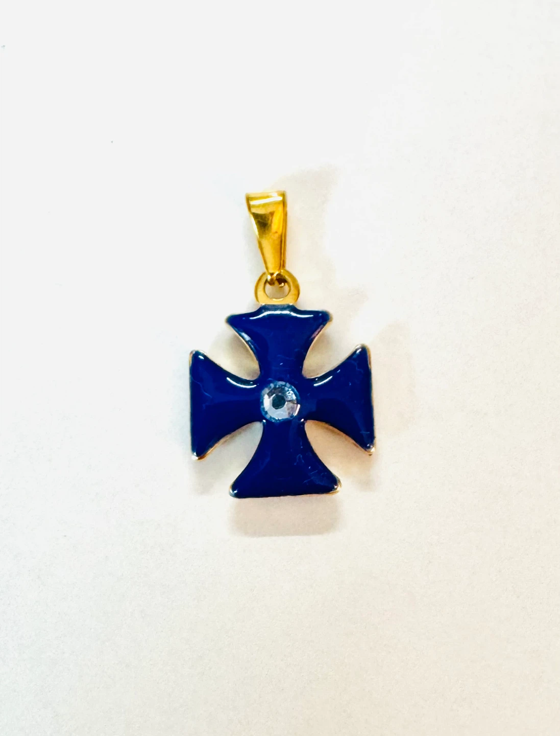 Cobalt Blue & Purple Enamel Cross 2 sided Pendant with Topaz CZ