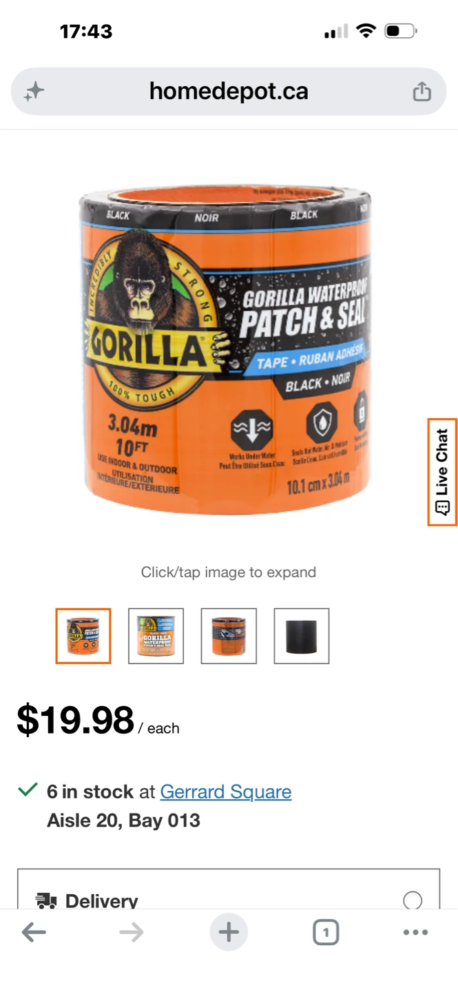 Gorilla Waterproof Patch & Seal Tape - Black