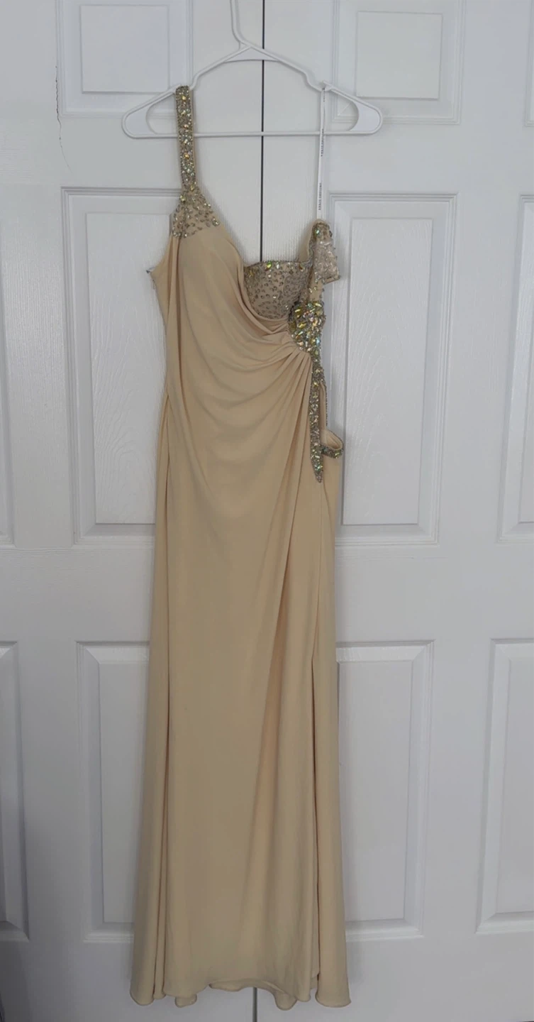 Cream Beaded One-Shoulder Formal Gown