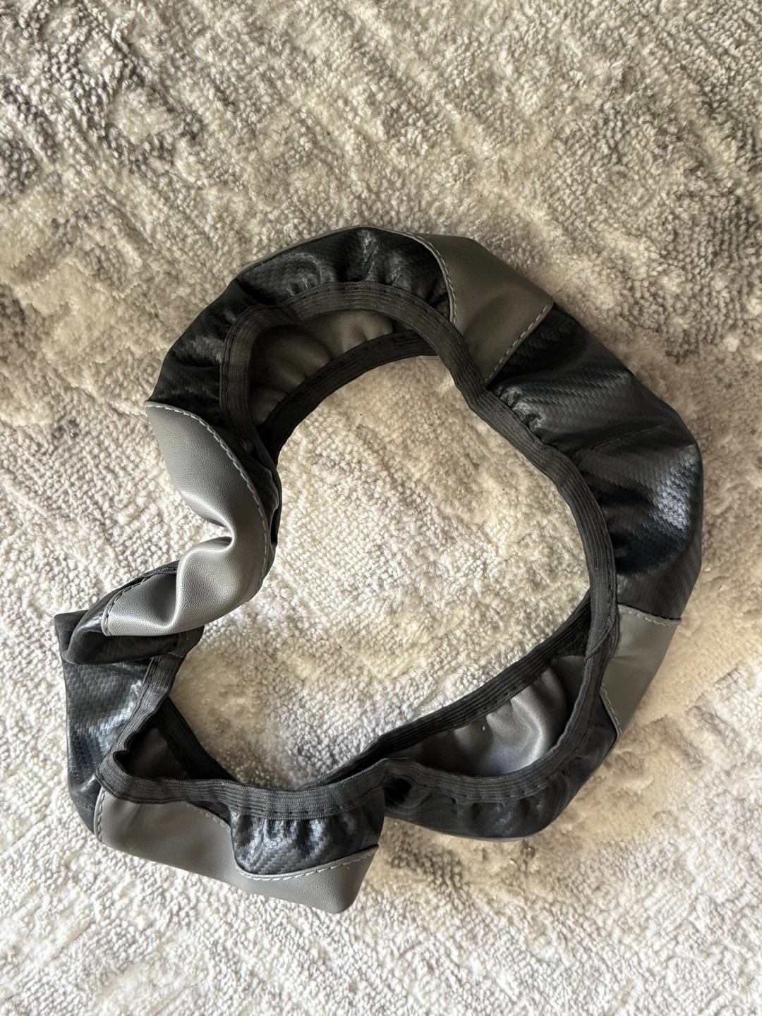 Black and Grey Faux Leather Steering Wheel Cover