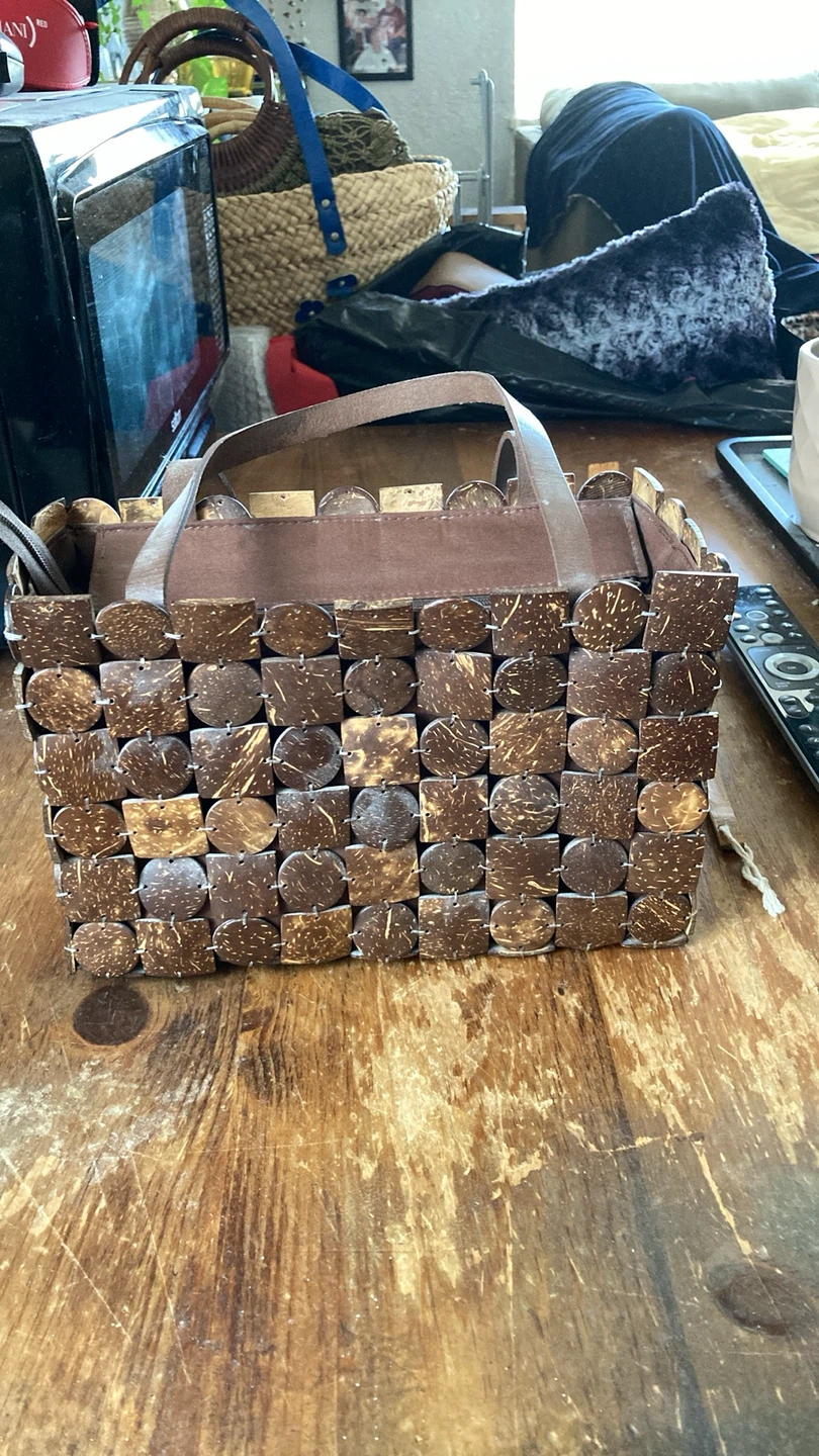 Unique Coconut Shell & Leather Handbag
