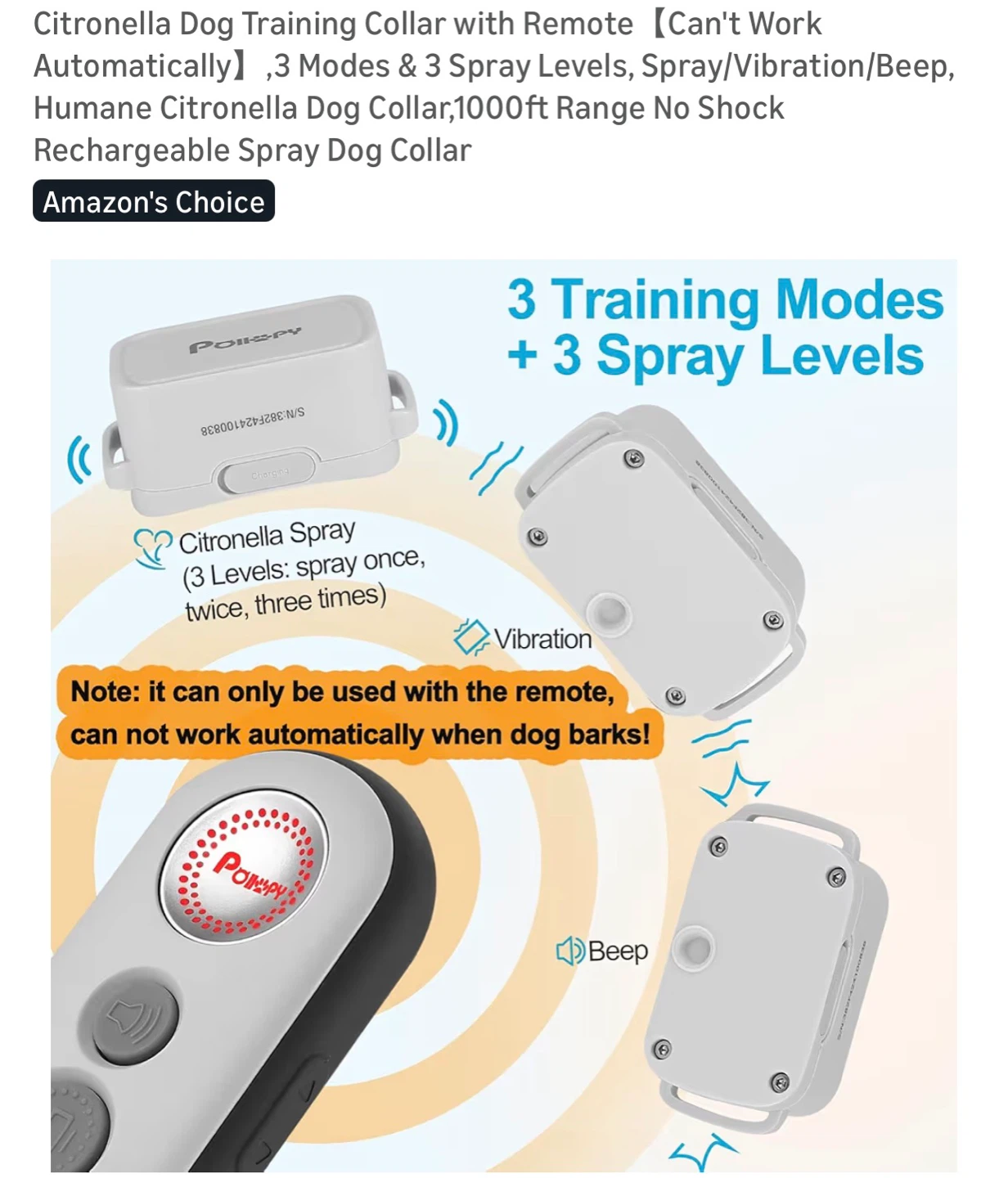 POIIOPY Citronella Dog Training Collar with Remote - photo 2