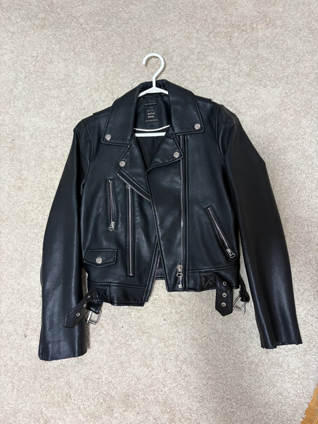 ZARA TRF Outer Wear Black Faux Leather Moto Jacket - photo 3