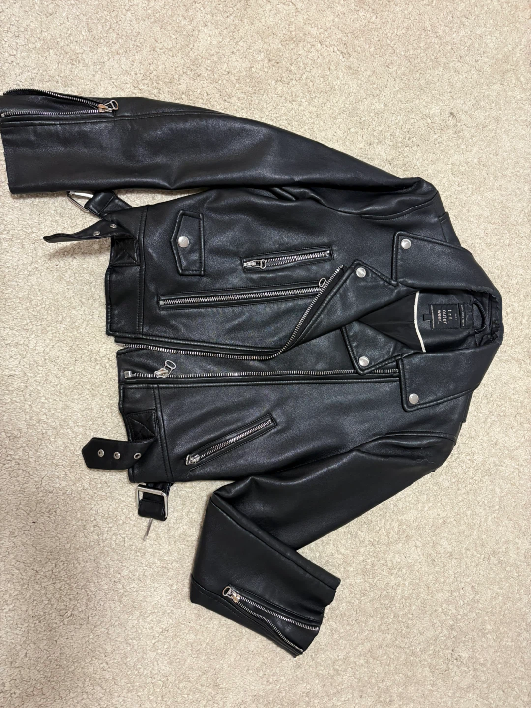 ZARA TRF Outer Wear Black Faux Leather Moto Jacket - photo 2