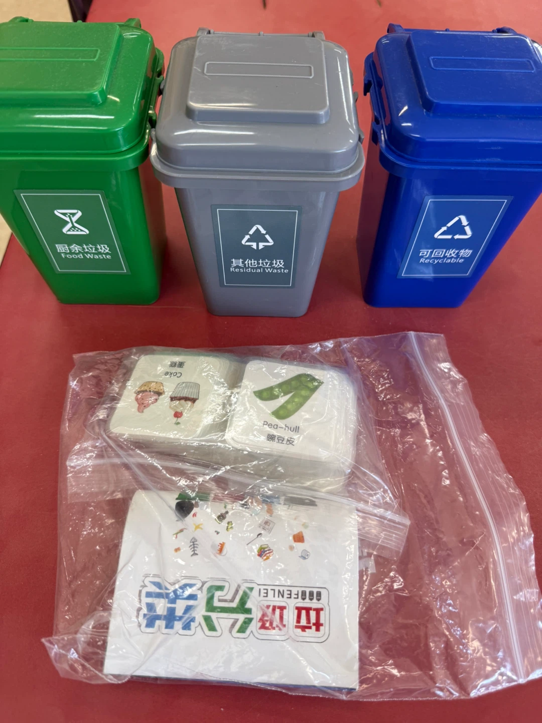 Set of 3 Mini Recycling Bins with Sorting Cards