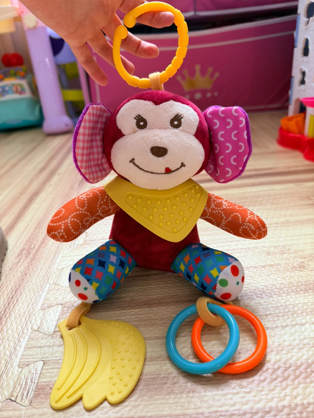 Monkey Plush Toy with Teether and Rings