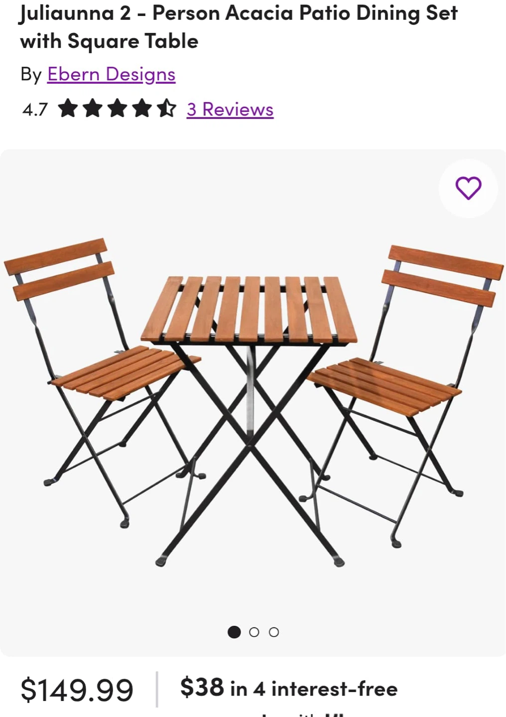 2-Person Acacia Patio Set - photo 2