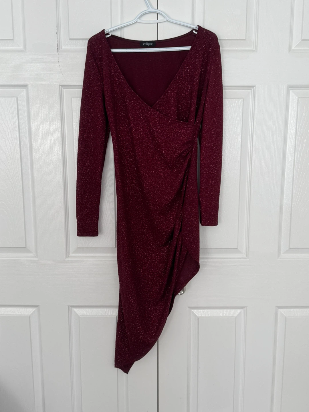 Eclipse Sparkly Burgundy Ruched Asymmetrical Dress
