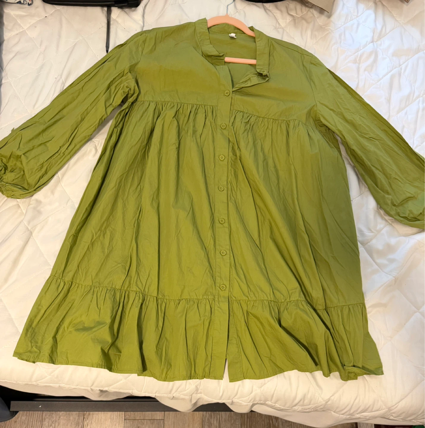 Lime Green Button-Up Tiered Dress