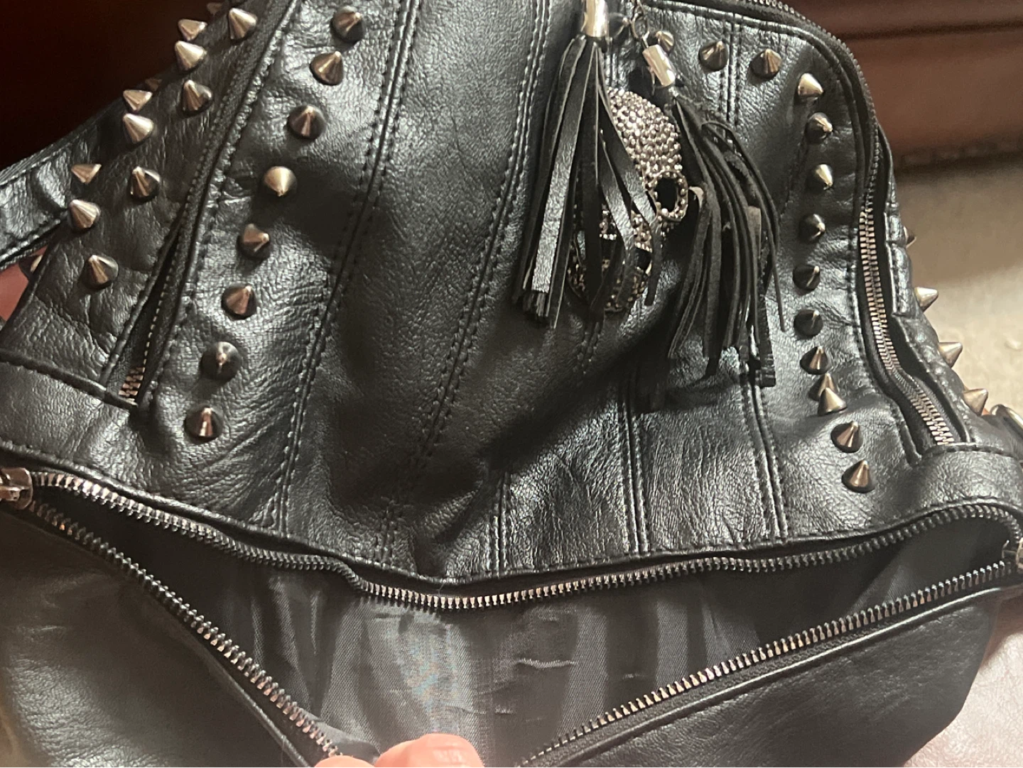 Black Studded Skull Tassel Backpack - photo 5