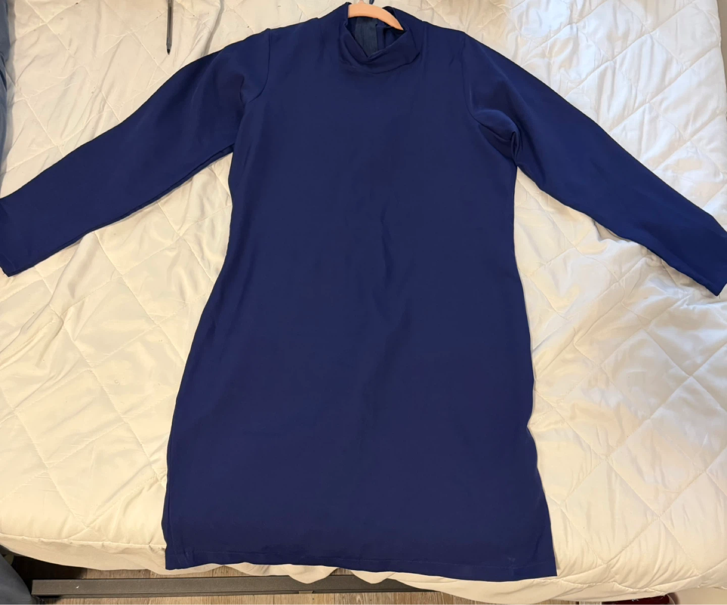 Navy Blue Long Sleeve Mock Neck Dress
