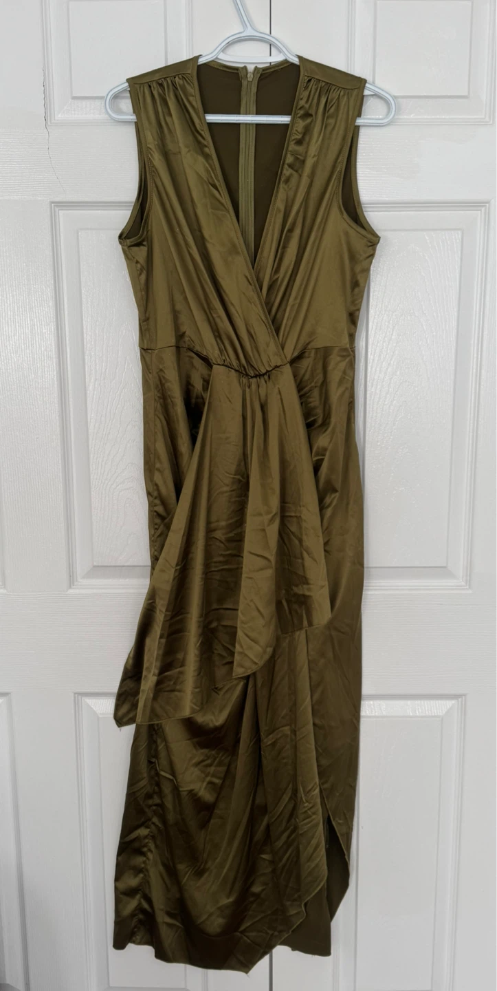 Olive Green Sleeveless Faux Wrap Dress