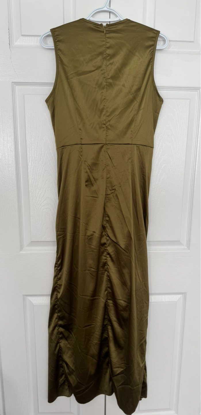 Olive Green Sleeveless Faux Wrap Dress - photo 2