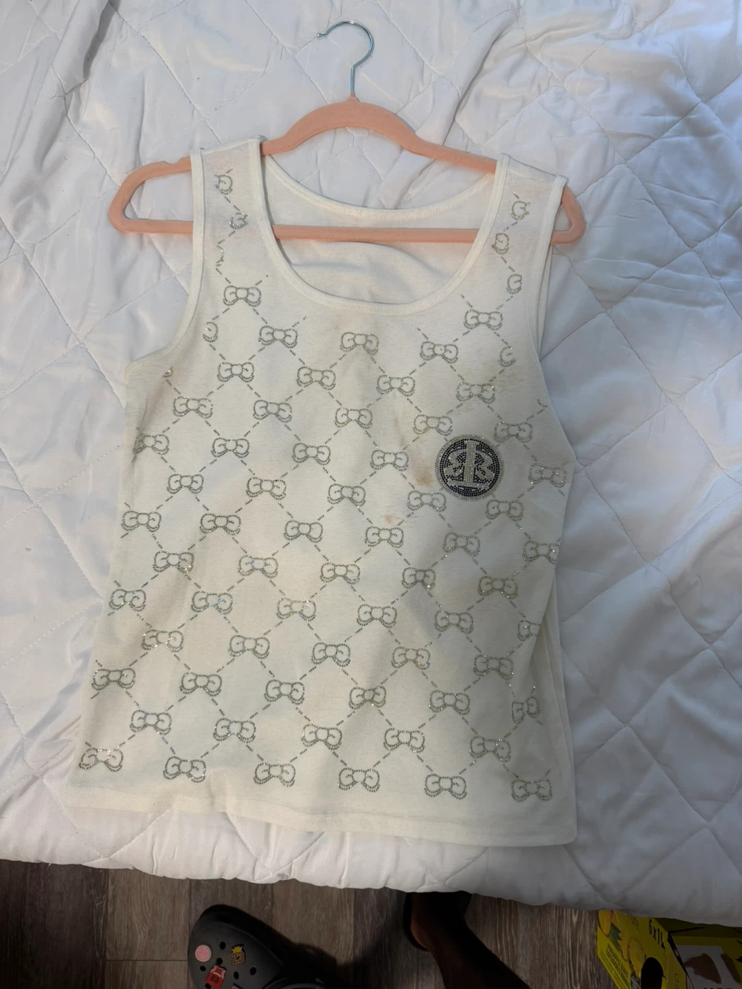 White Bow Pattern Tank Top