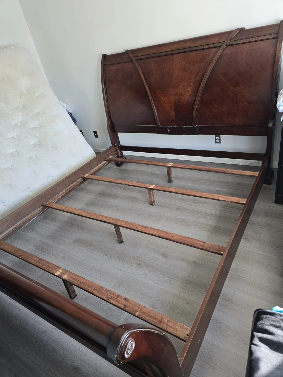 Brown Wood Sleigh king size Bed Frame
