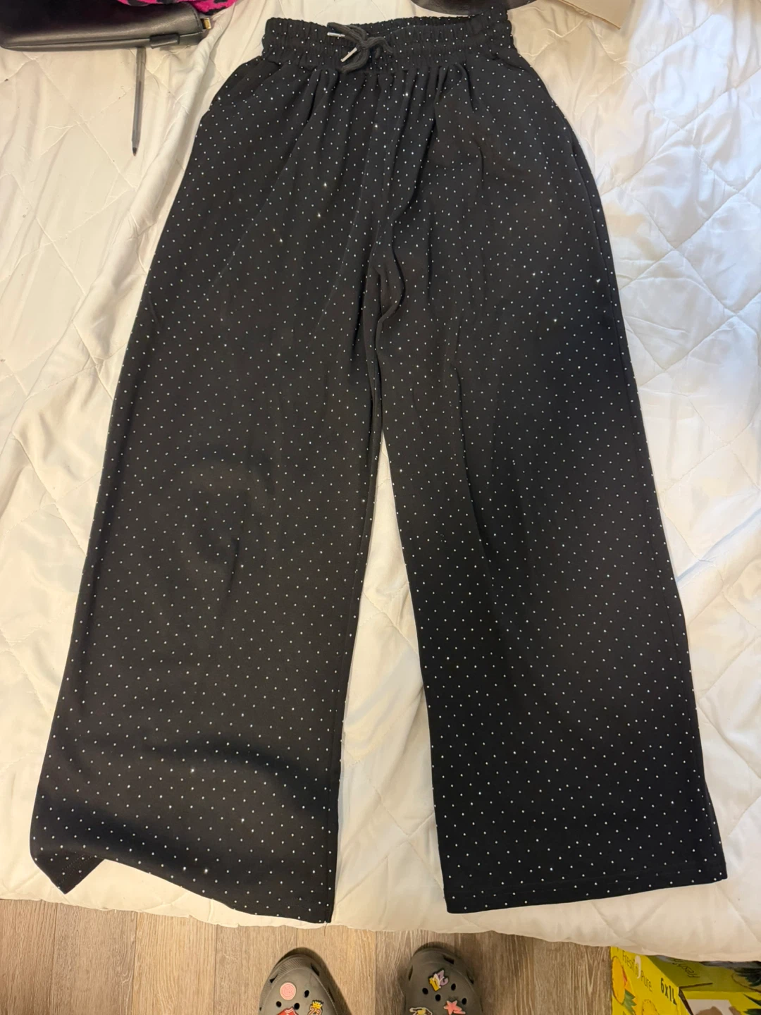 Black Wide-Leg Pants with Sparkle Detail - photo 2