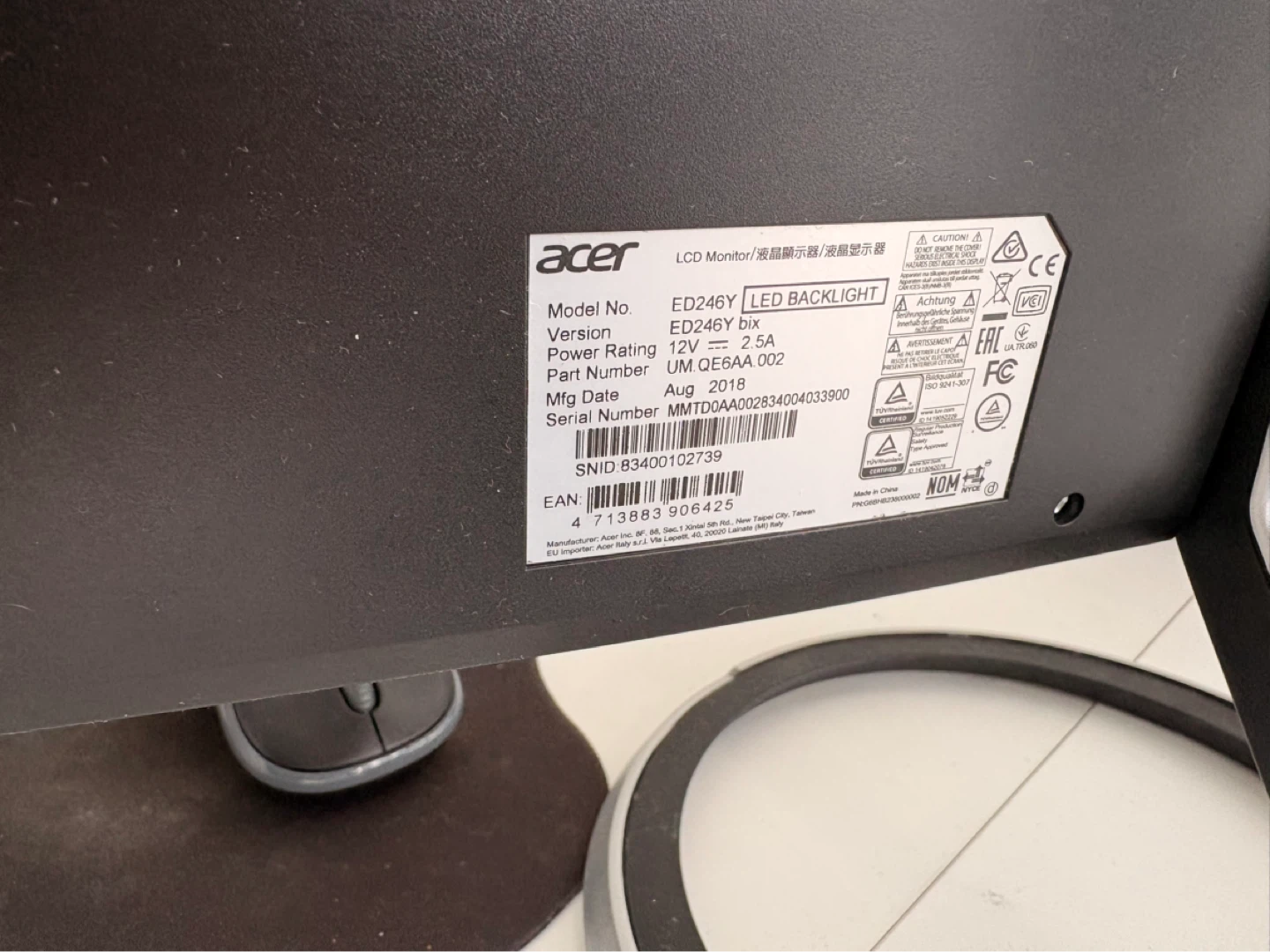 Acer ED246Y LED Backlight Monitor - photo 2