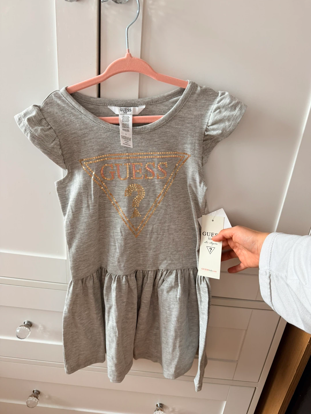 Guess Kids Gray Sequin Logo T-Shirt Dress