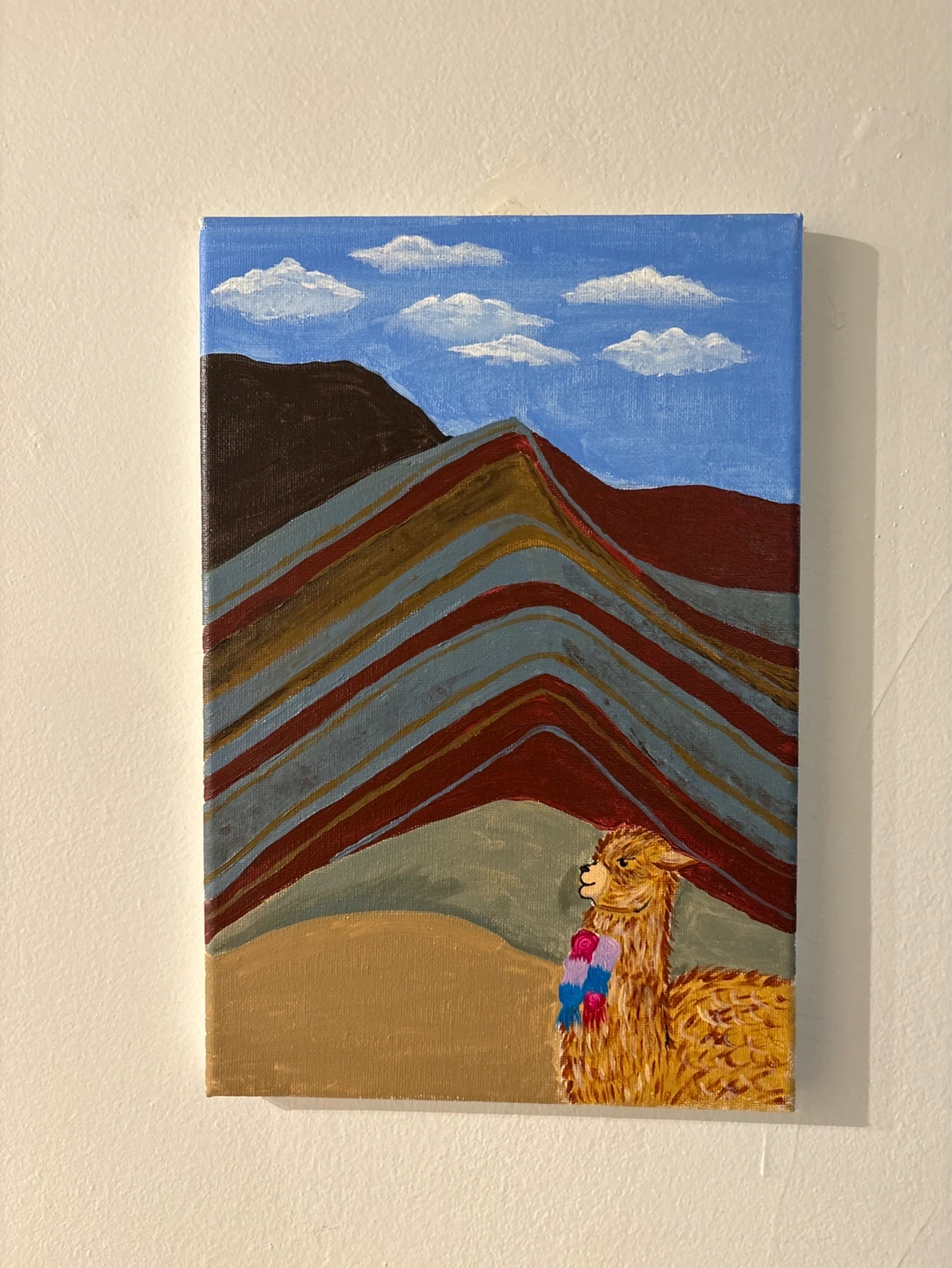 Painting of Alpaca in Mountains