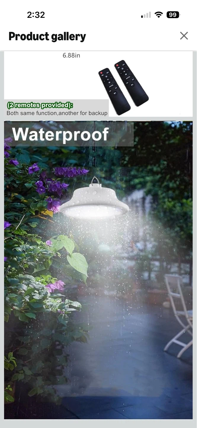 Solar Powered Pendant Light with 2 Remotes - photo 4