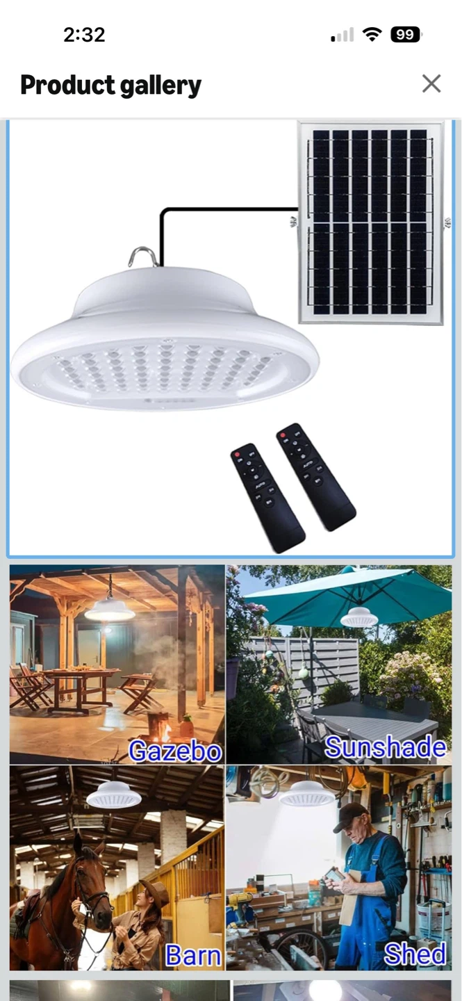 Solar Powered Pendant Light with 2 Remotes