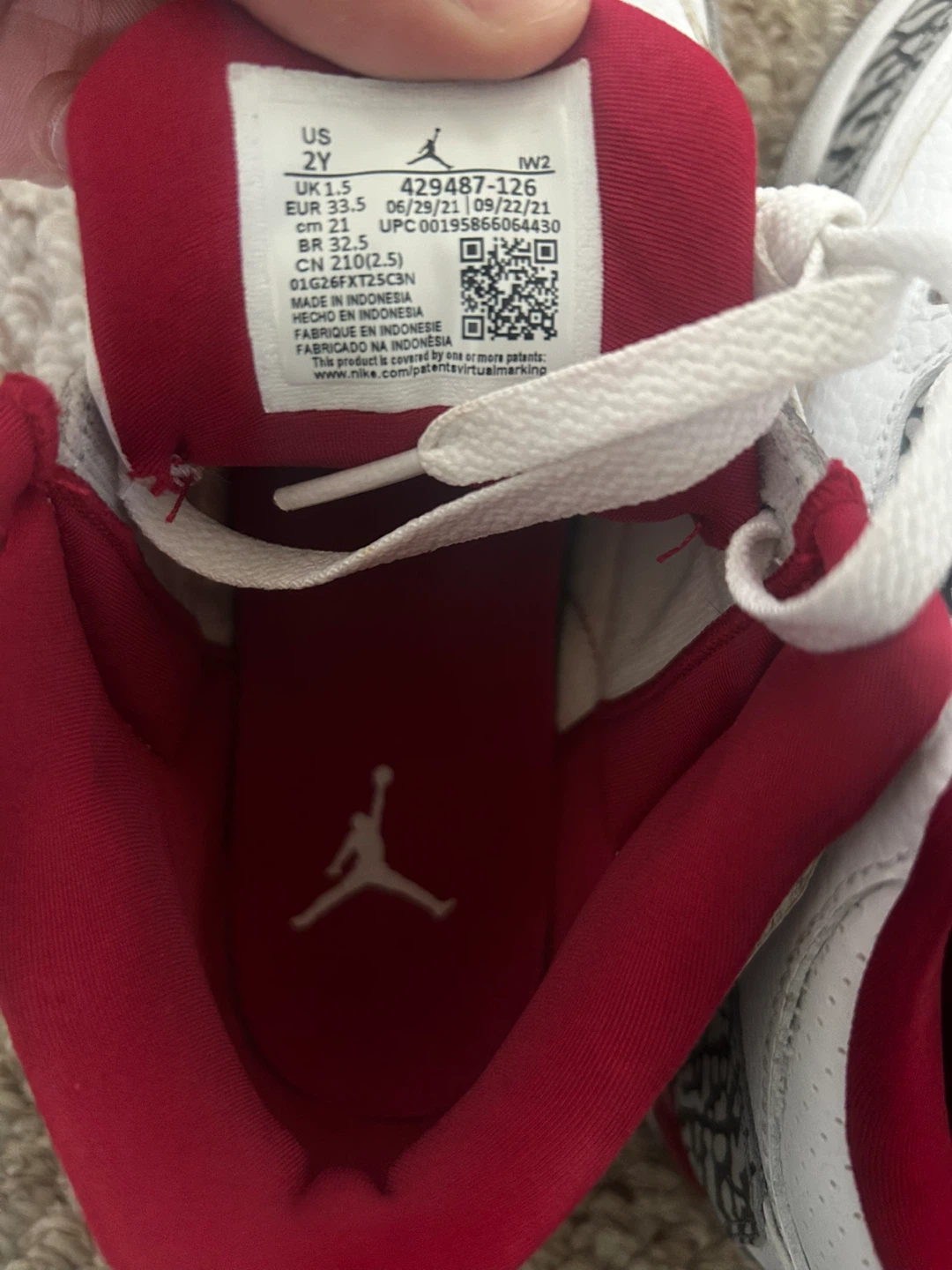 Jordan 3 Retro White Red Kids 2Y PS - photo 5