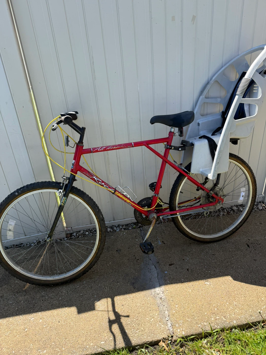Red GT Rock Mountain Bike with Child Seat for parts