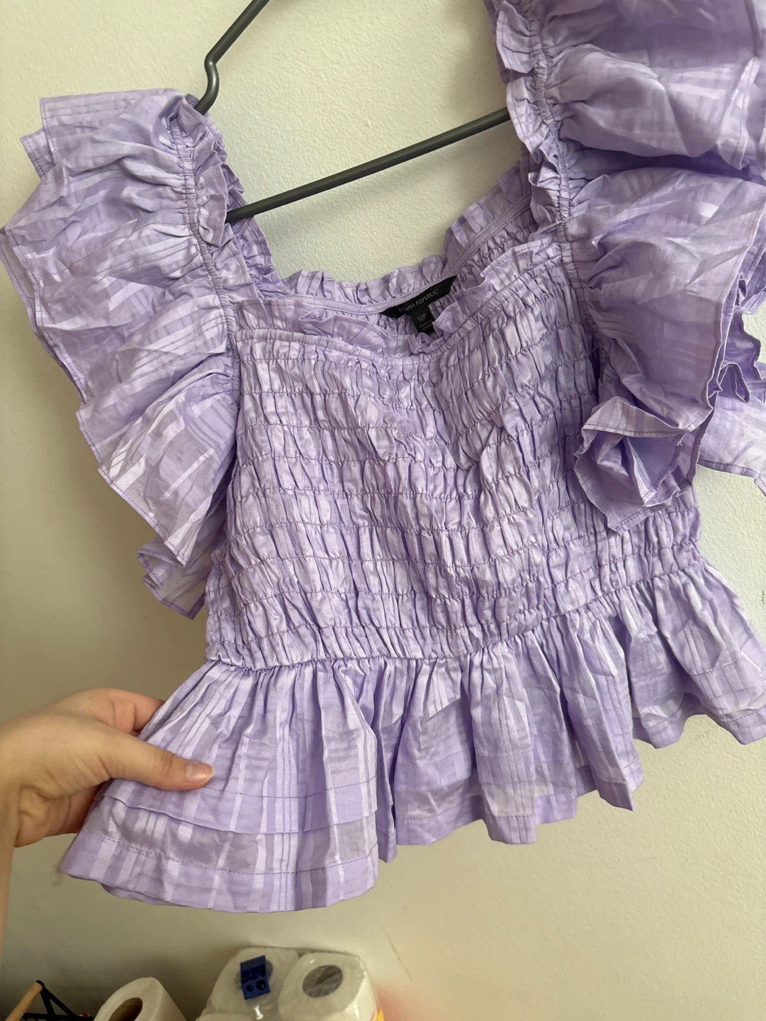 Banana Republic Lilac Smocked Flutter Sleeve Top - Size S/P - photo 2