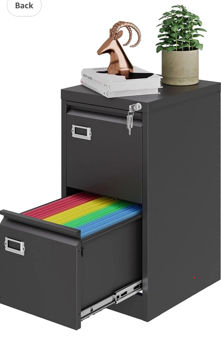 New Dark Gray Metal Filing Cabinet 2 Drawers w/ Lock & Keys - photo 2
