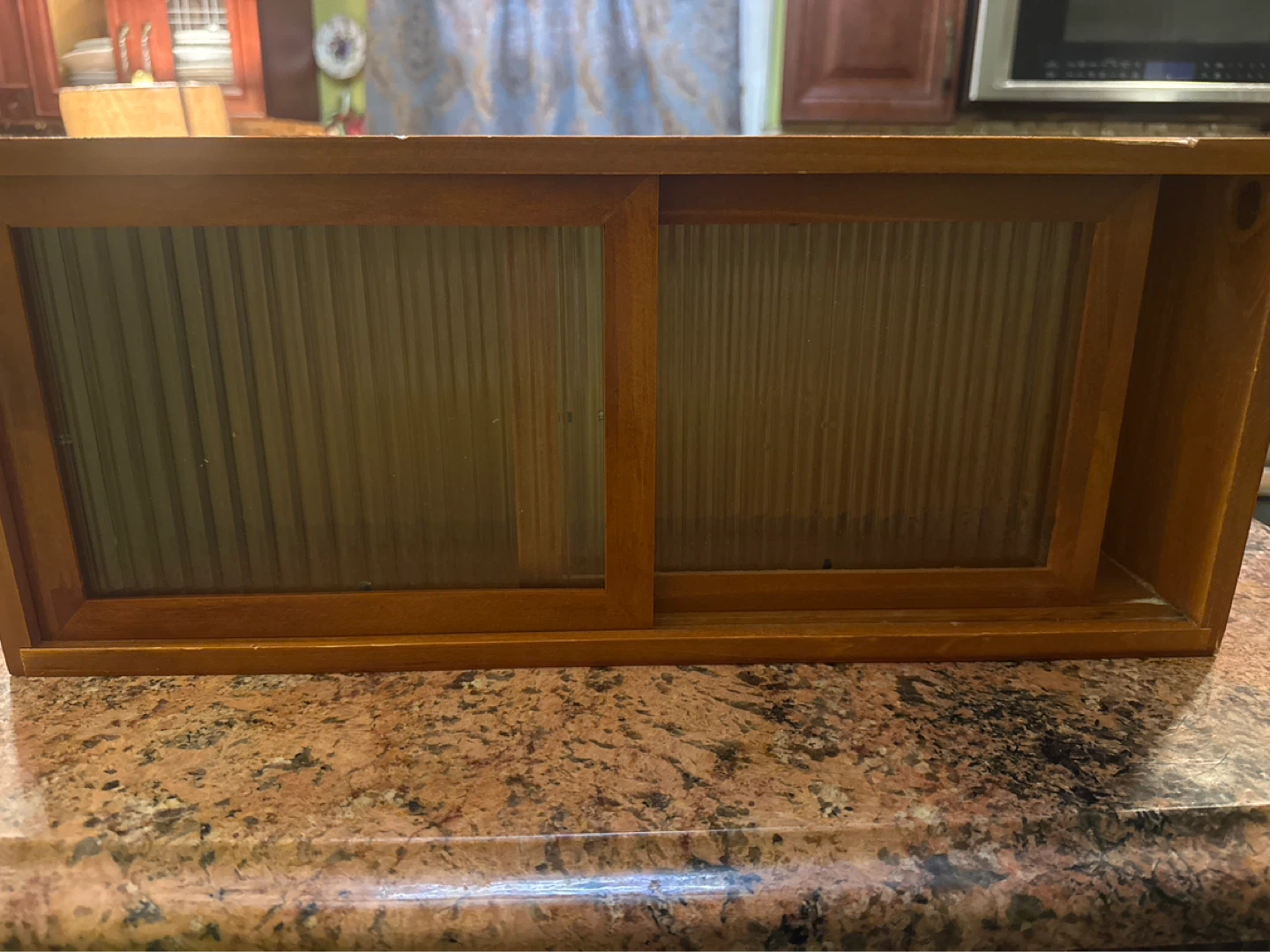 Sliding Glass Door Mahogany Wood Display Shelf