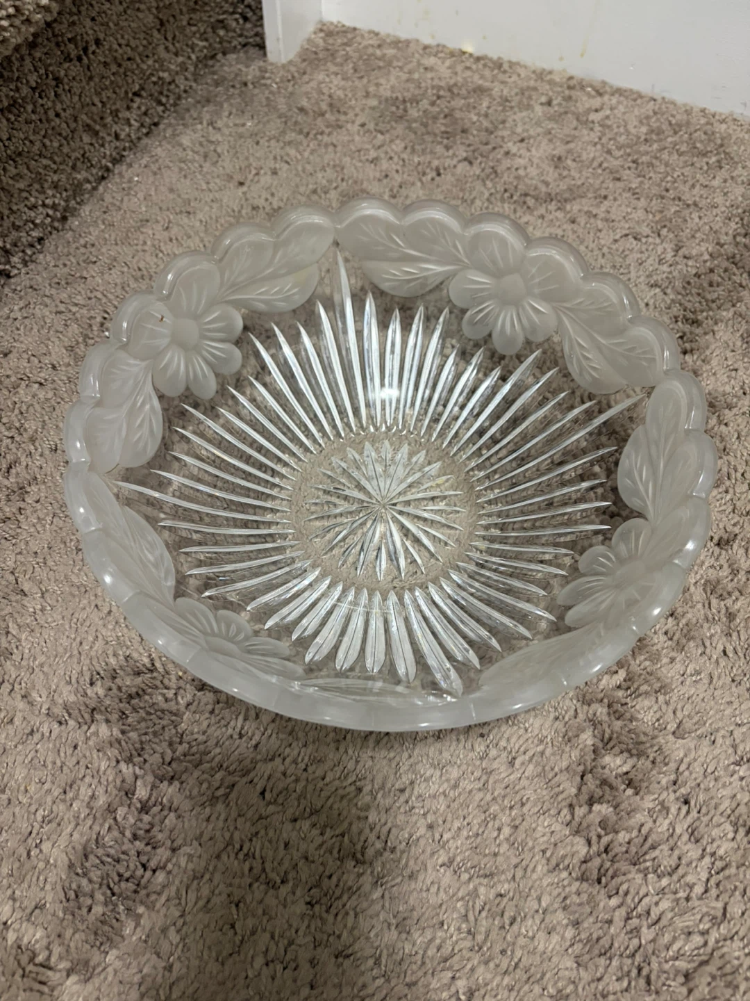 Frosted Glass Serving Bowl with Floral Design - photo 3