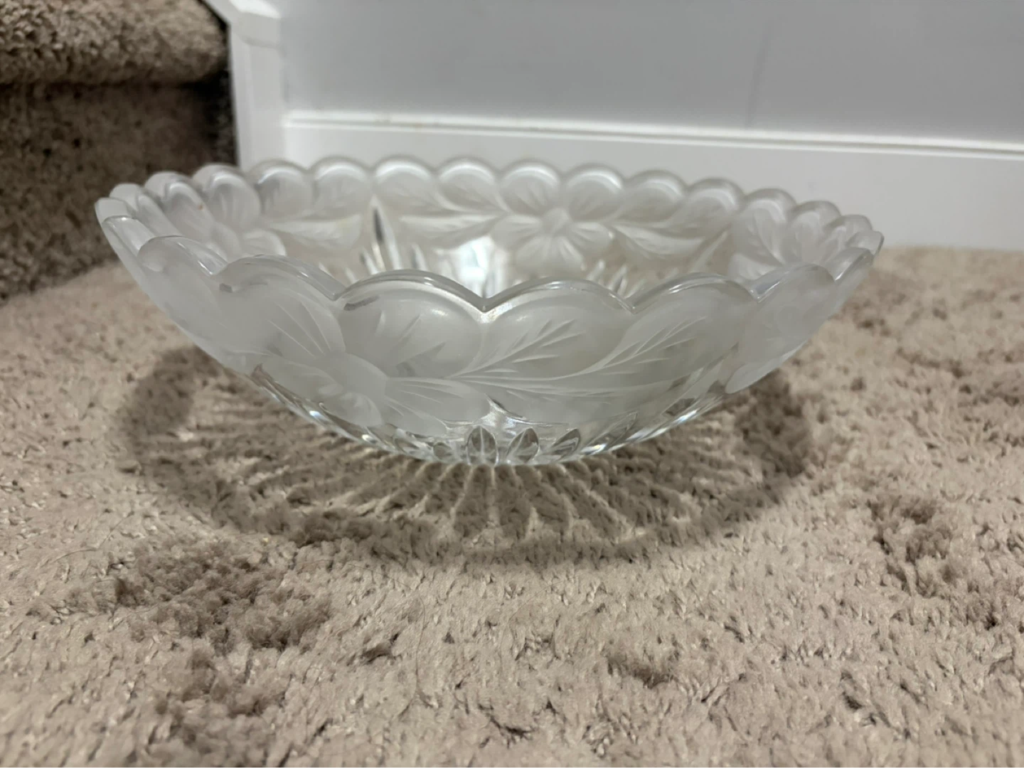 Frosted Glass Serving Bowl with Floral Design