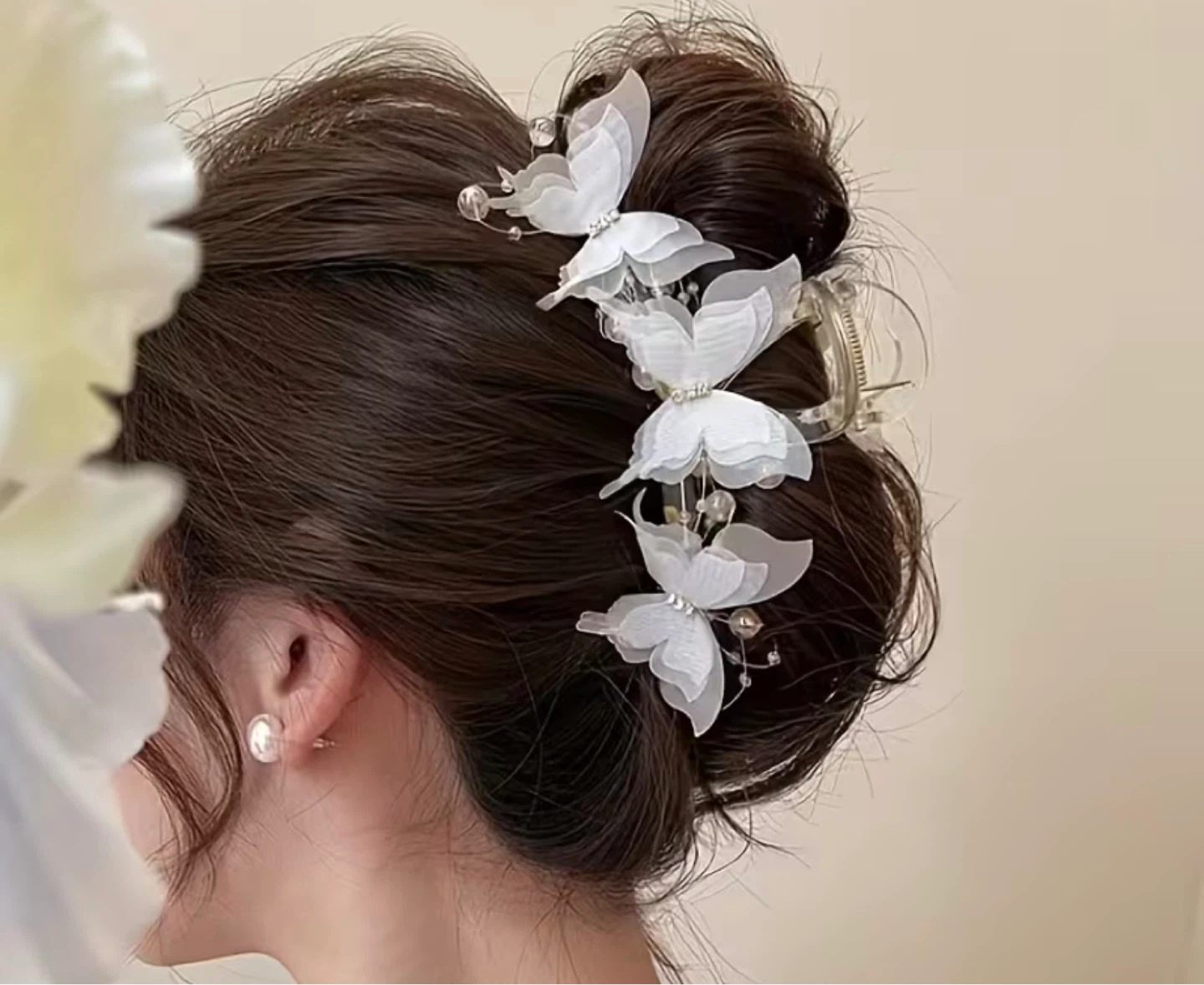 White Butterfly Claw Clip with Rhinestones