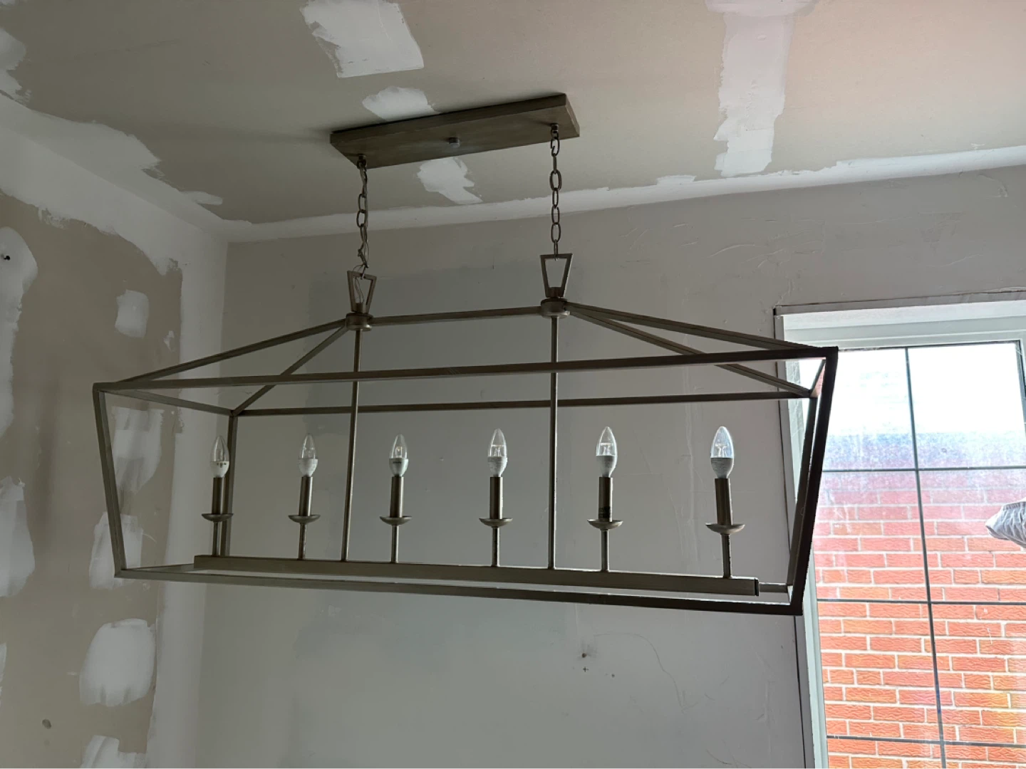 Modern Rectangular Chandelier – 6‑Light Metal & Glass - photo 3